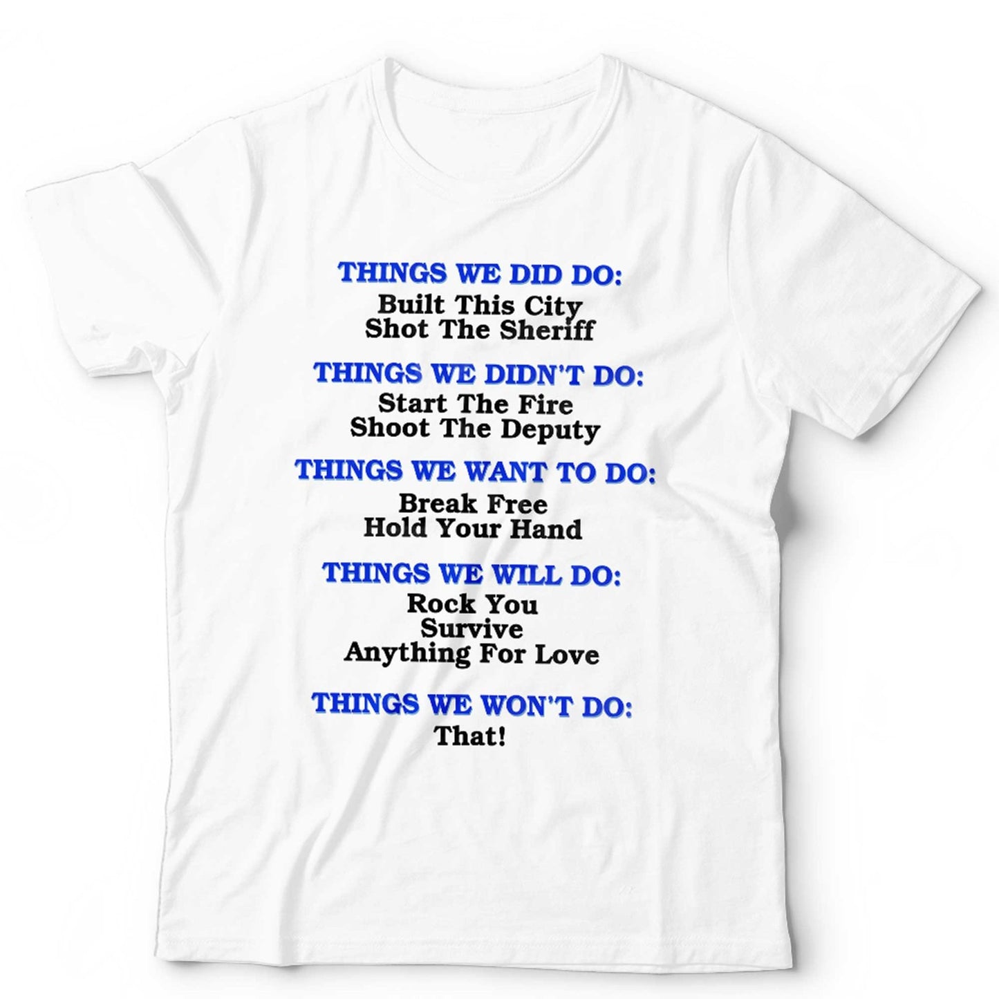 Funny Music Lyrics T Shirt Unisex Rock Pop Song Titles Music Lover Gift Graphic