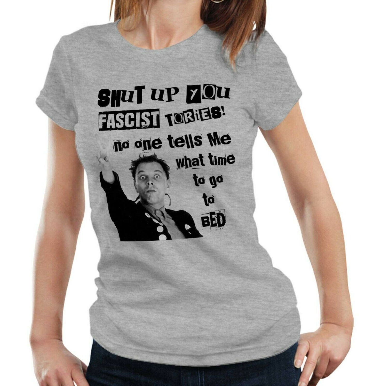 Shut Up You Fascist Tories Tshirt Semi Fitted Ladies Young Ones Rik Mayall Rick