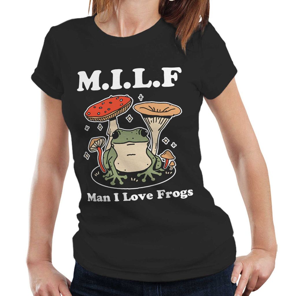 NEW MILF Tshirt Man I Love Frogs Semi Fitted Ladies