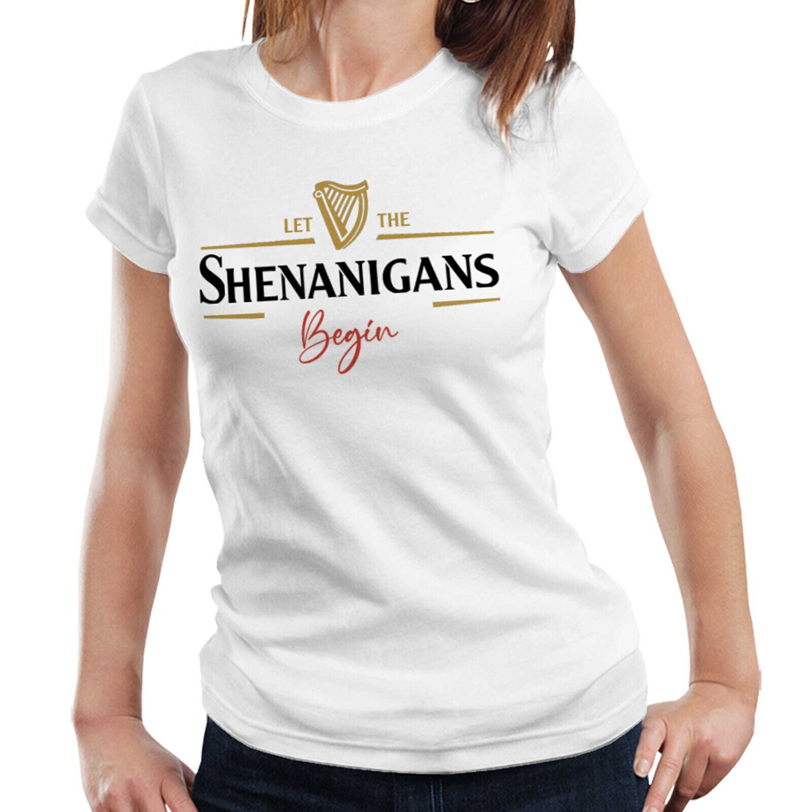 Let The Shenanigans Begin Fitted Ladies Shirt