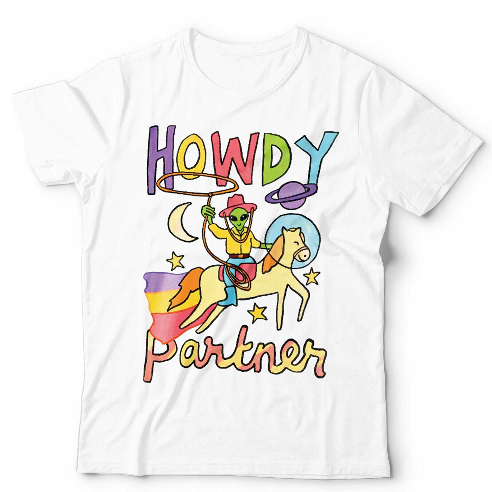 Howdy Partner Cosmic Cowboy Alien TShirt Unisex