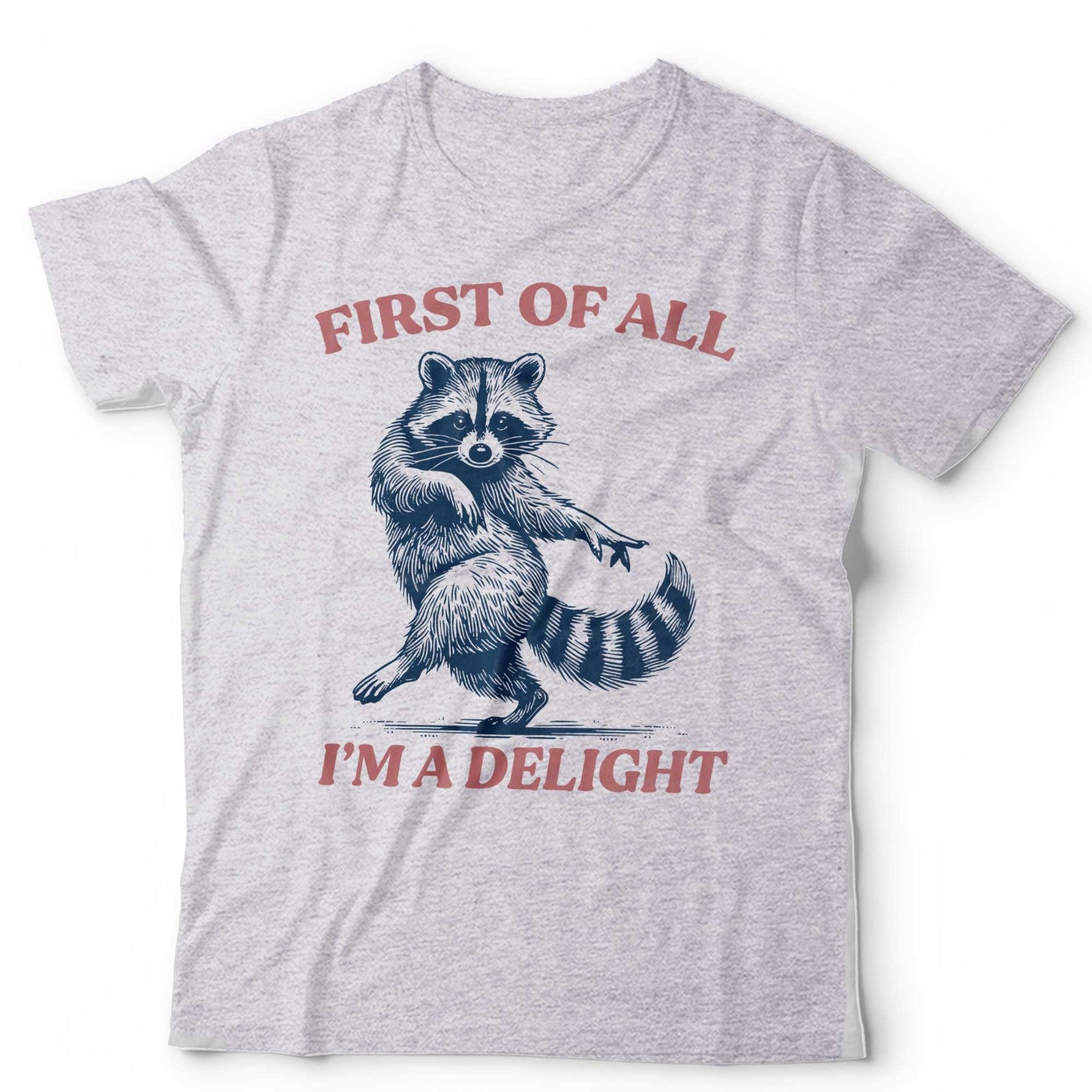 Funny Raccoon TShirt First Of All Im A Delight Meme Unisex and Kids Tee Cute