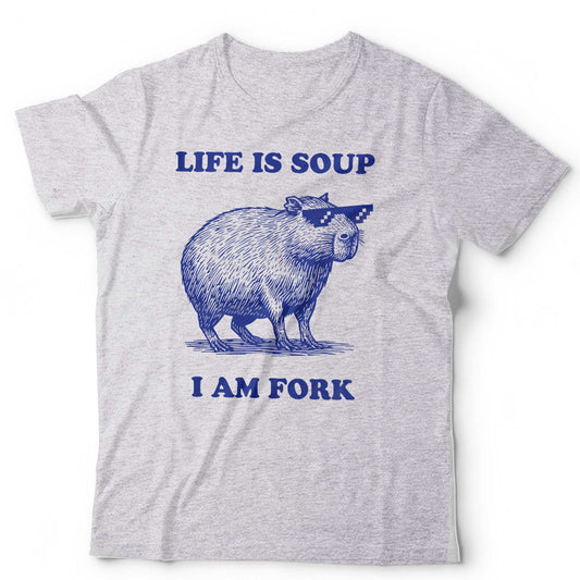 Capybara T Shirt Life Is Soup I Am Fork Unisex Funny Gift Cute Meme Vintage
