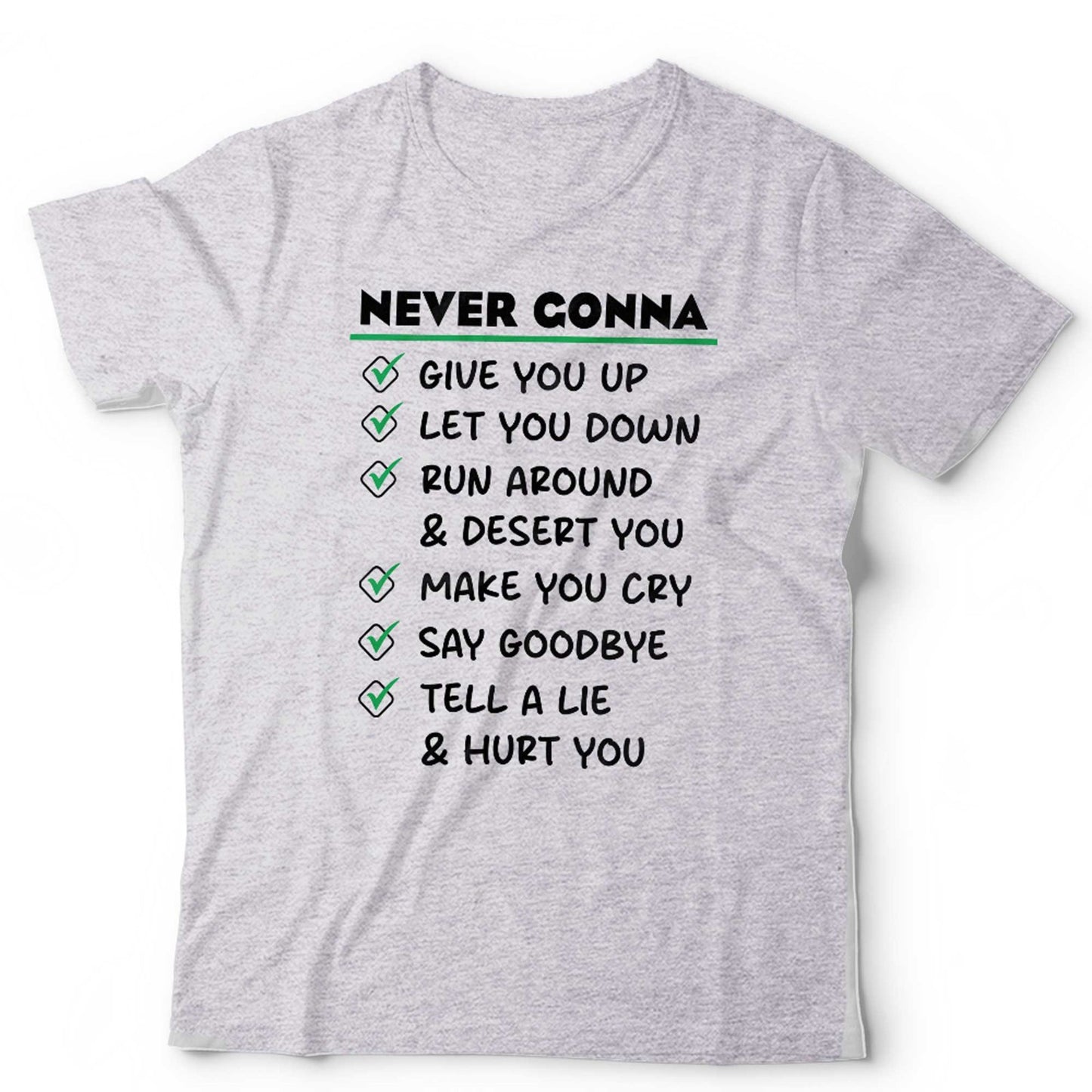 Rick Astley T Shirt Unisex Never Gonna Give You Up Funny Lyric Tee Pop Music