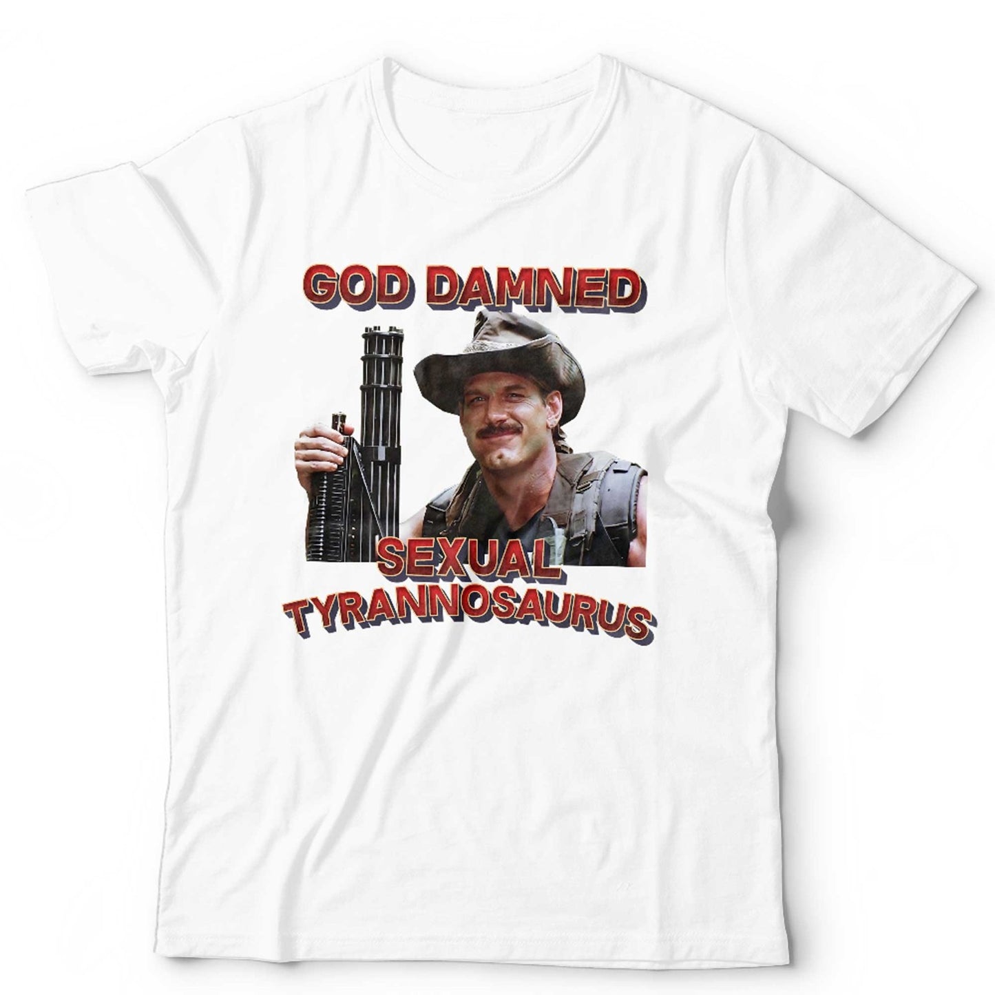 Predator T Shirt God Damned Sexual Tyrannosaurus Unisex Blain Jesse Ventura 80s