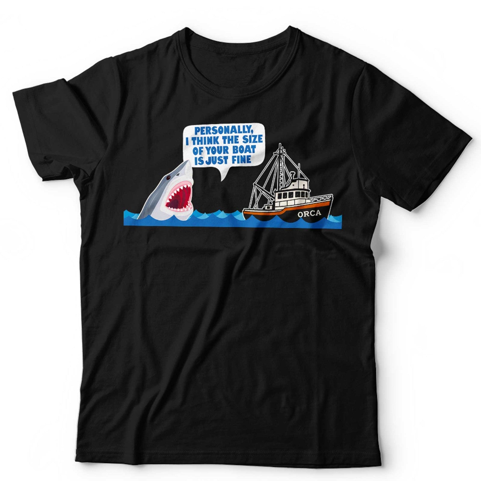 Jaws Tshirt Unisex and Kids Funny Personally I Think The Size Of Your Boat Cartoon