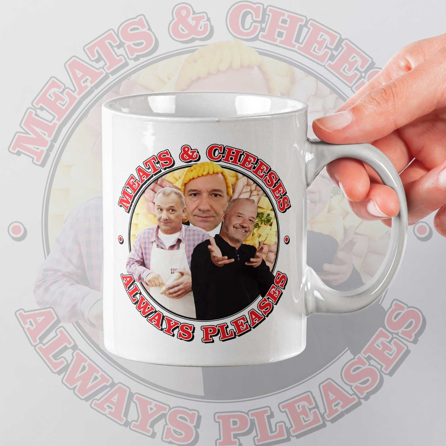 Bob Mortimer Mug Meats And Cheeses Always Pleases Funny Comedy Food Coffee Tea