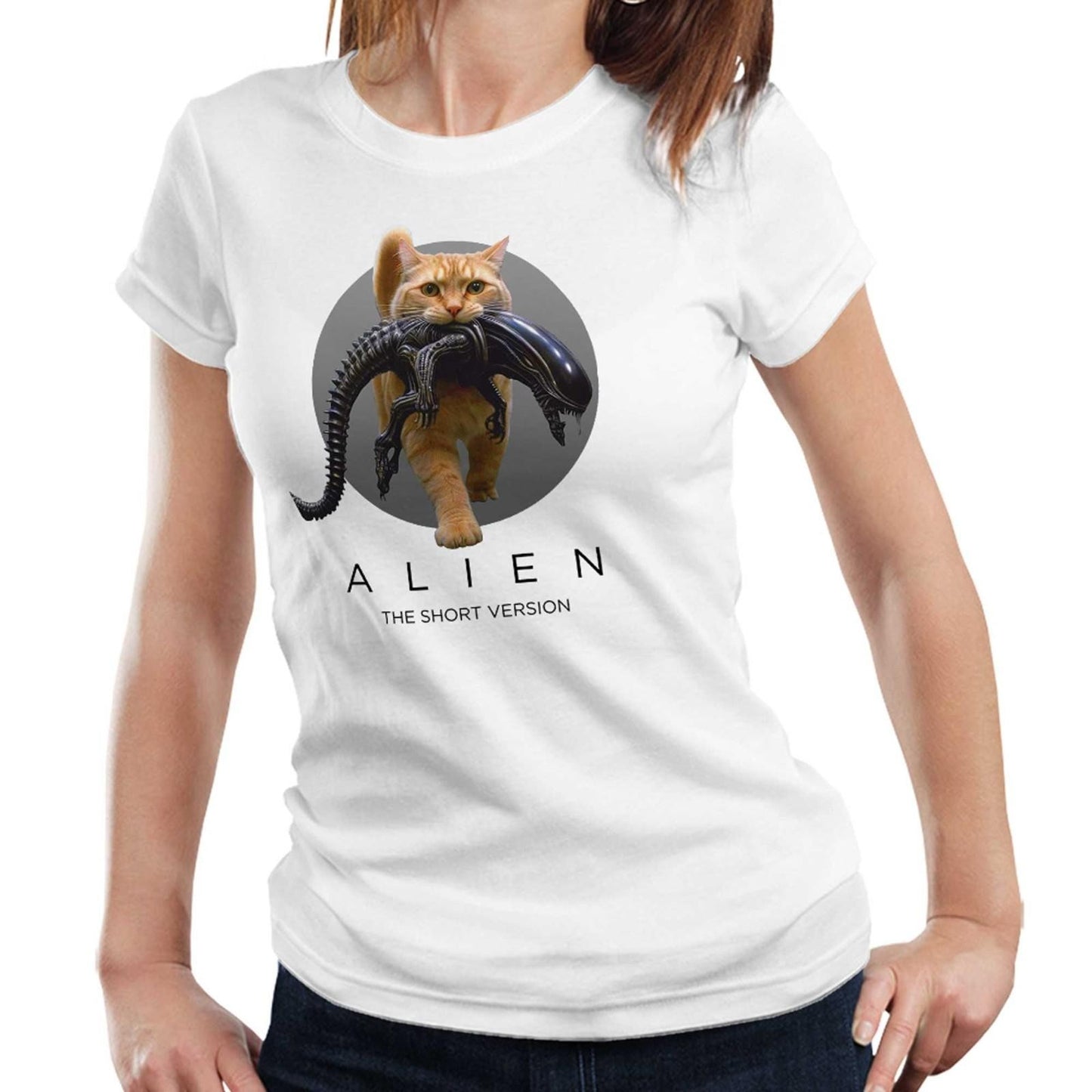 Alien Tshirt Semi Fitted Ladies The Short Version Funny Sci Fi Horror Movie Cat