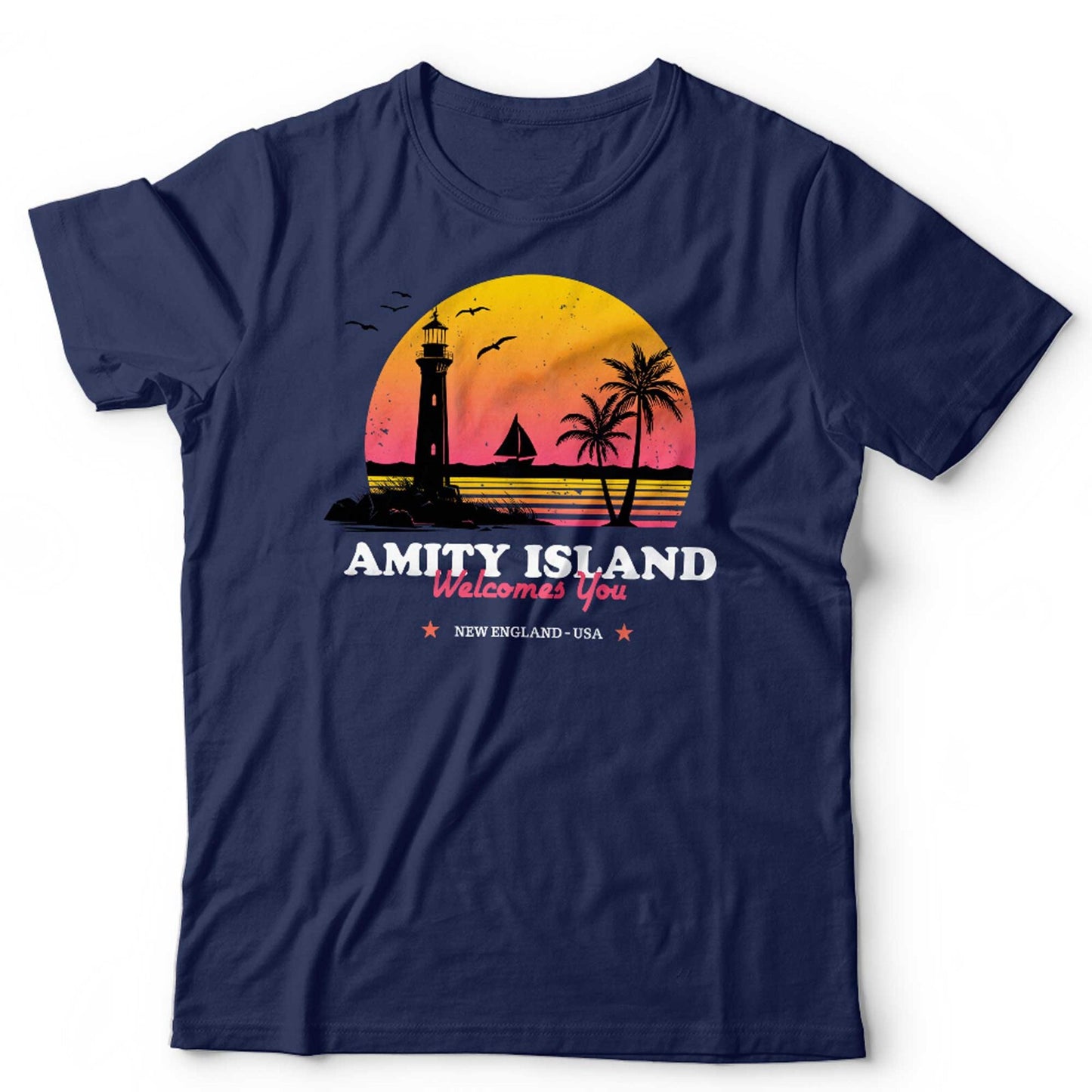 Jaws T Shirt Amity Island Welcomes You Unisex Shark 1975 Retro Vintage Horror