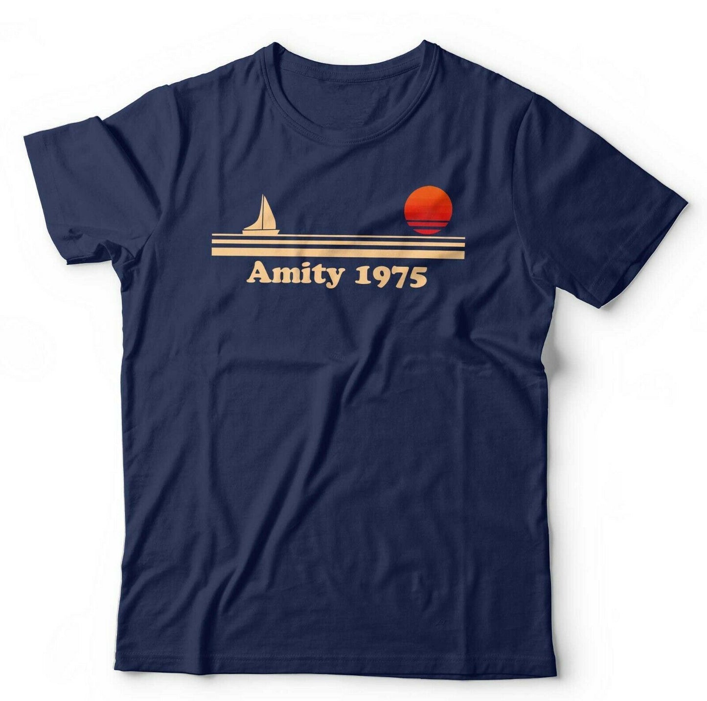 Jaws Tshirt Amity 1975 Unisex Shark Retro Vintage 70s Horror Film Quint