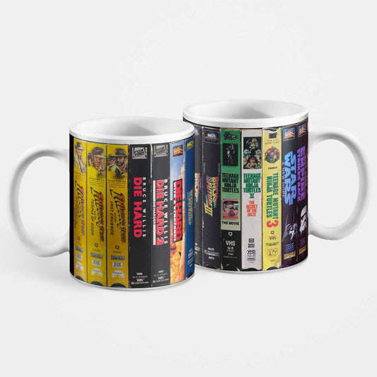 VHS Trilogy Mug Die Hard Indiana Jones Yoda Darth TMNT Back To The Future Retro