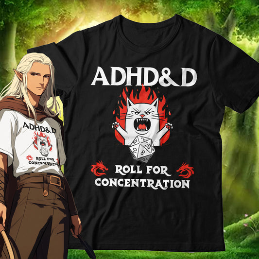 ADHD DandD Tshirt Unisex and Kids Dungeon Master Gamer Role Play Cats Funny Dice