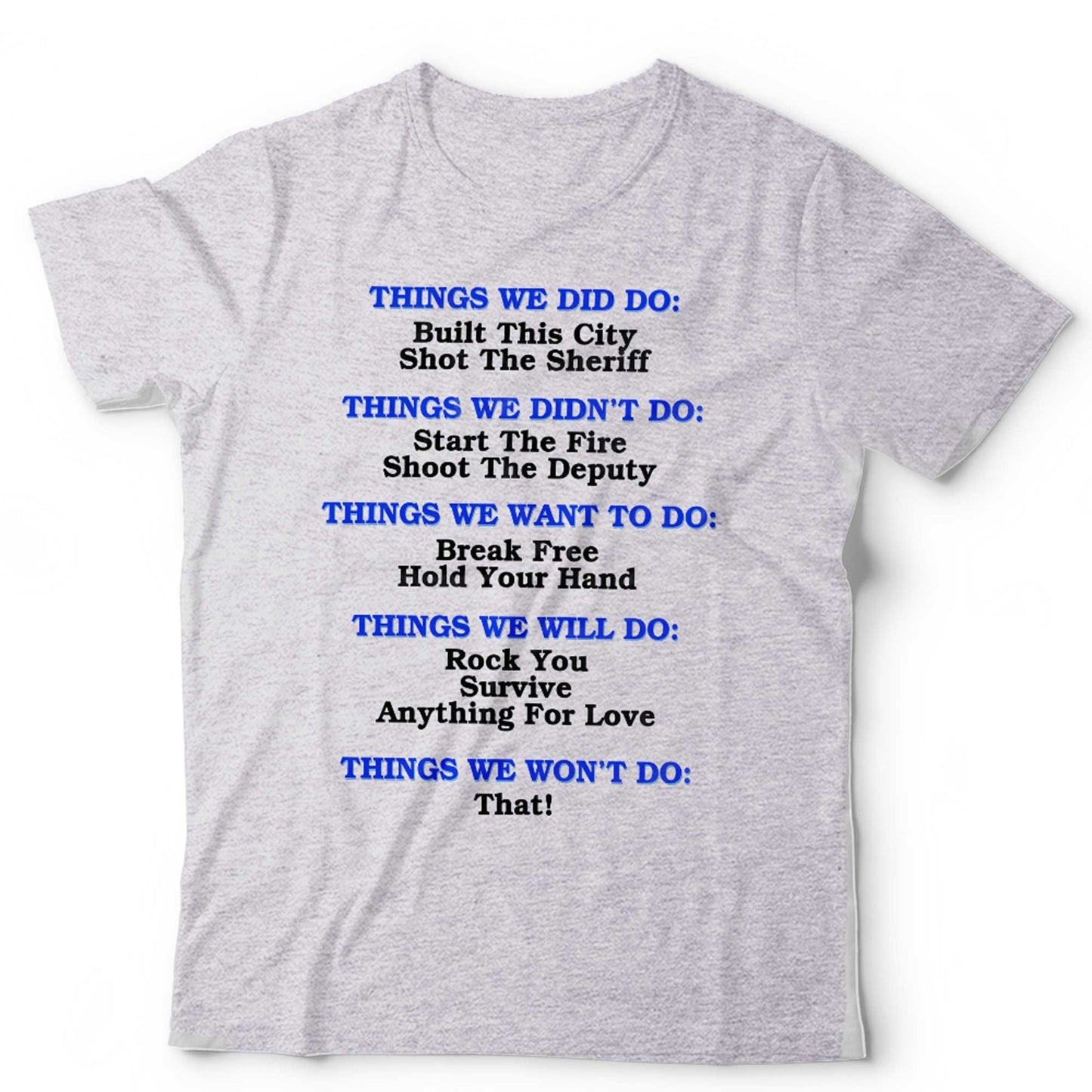 Funny Music Lyrics T Shirt Unisex Rock Pop Song Titles Music Lover Gift Graphic