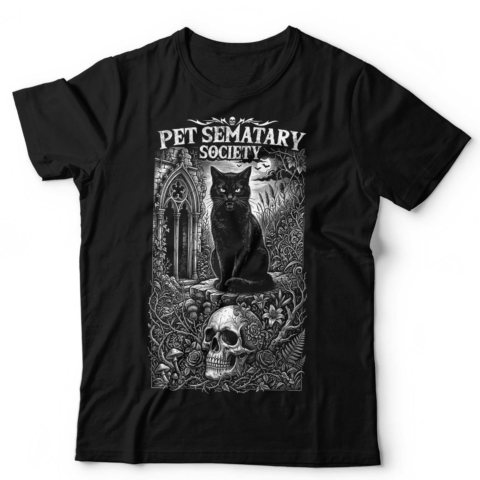 Black Cat Skull Gothic TShirt Horror Halloween Pet Sematary Graphic Tee