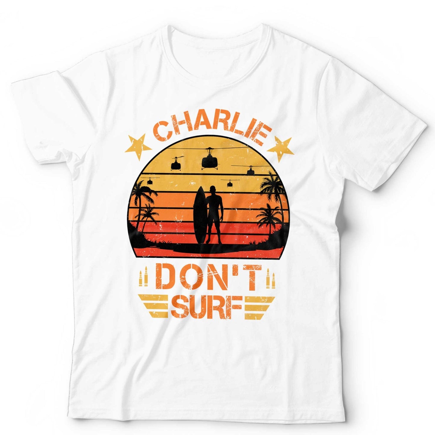 Charlie Dont Surf TShirt Retro Vietnam War Apocalypse Movie Quote Beach Tee