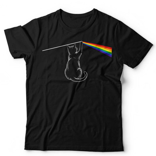 Funny Dark Side Cat Shirt Moon Rainbow Prism Black Cat Graphic Floyd Tee Unisex