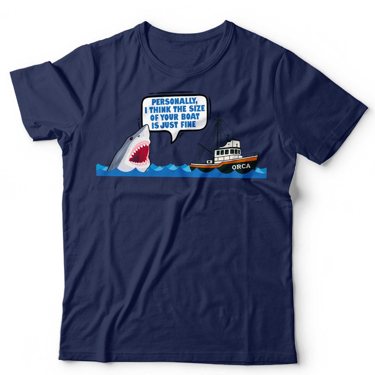 Jaws Tshirt Unisex and Kids Funny Personally I Think The Size Of Your Boat Cartoon