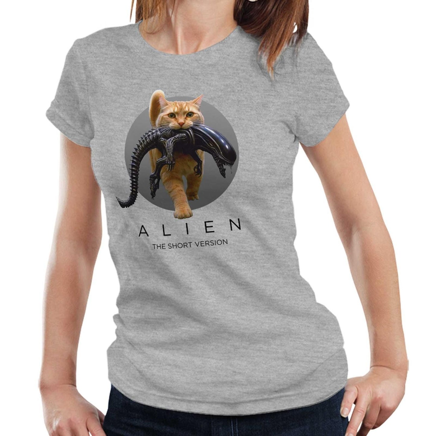 Alien Tshirt Semi Fitted Ladies The Short Version Funny Sci Fi Horror Movie Cat