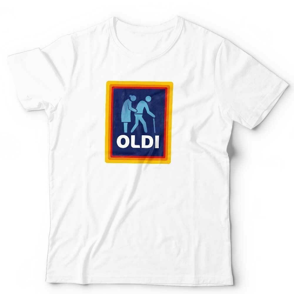 Oldi Tshirt Unisex Funny Humour Joke Fathers Day Aldi Parody Old Birthday Gift