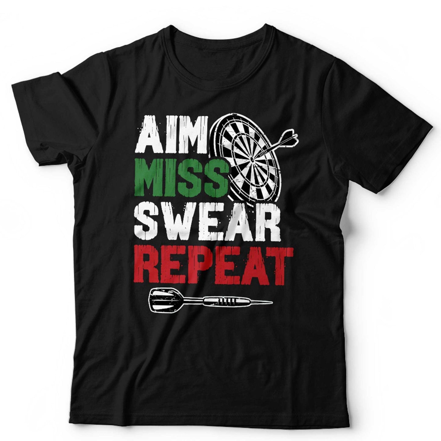 Funny Dart Tshirt Unisex Aim Miss Swear Repeat Arrows Darts Humorous Sports Gift