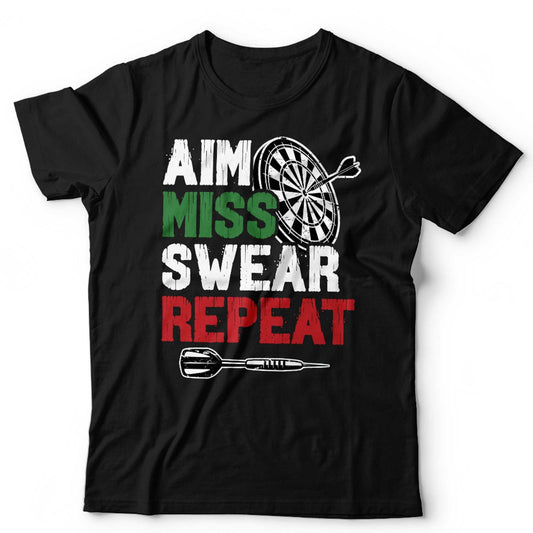 Funny Dart Tshirt Unisex Aim Miss Swear Repeat Arrows Darts Humorous Sports Gift