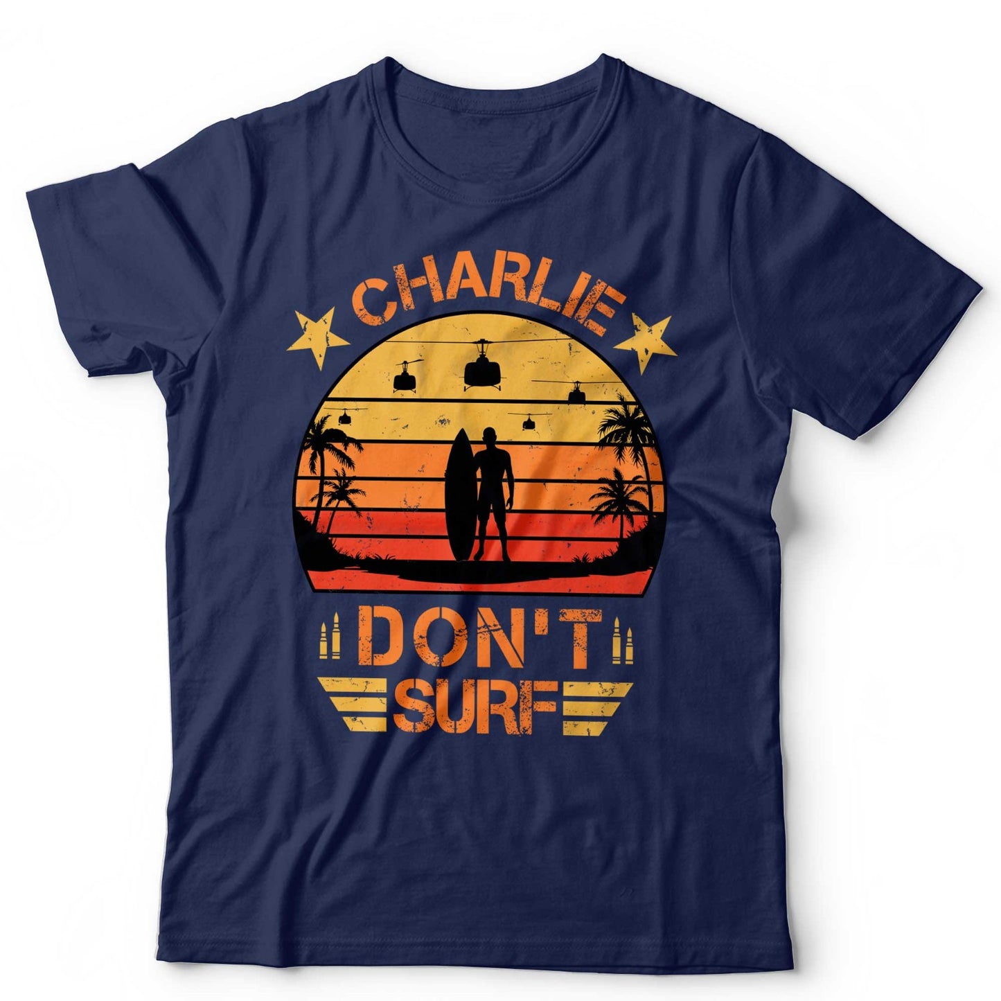 Charlie Dont Surf TShirt Retro Vietnam War Apocalypse Movie Quote Beach Tee