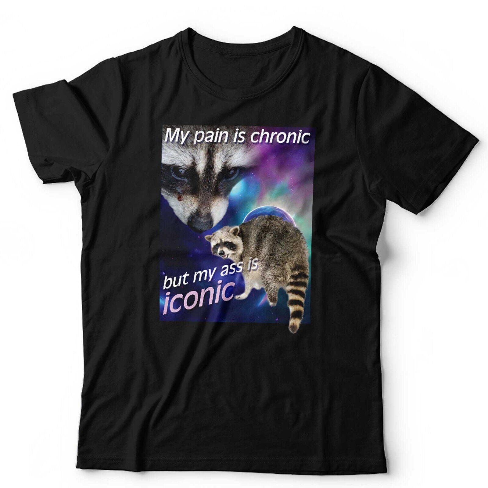 Raccoon TShirt My Pain Is Chronic But My Ass Is Iconic Unisex Meme Funny Animal