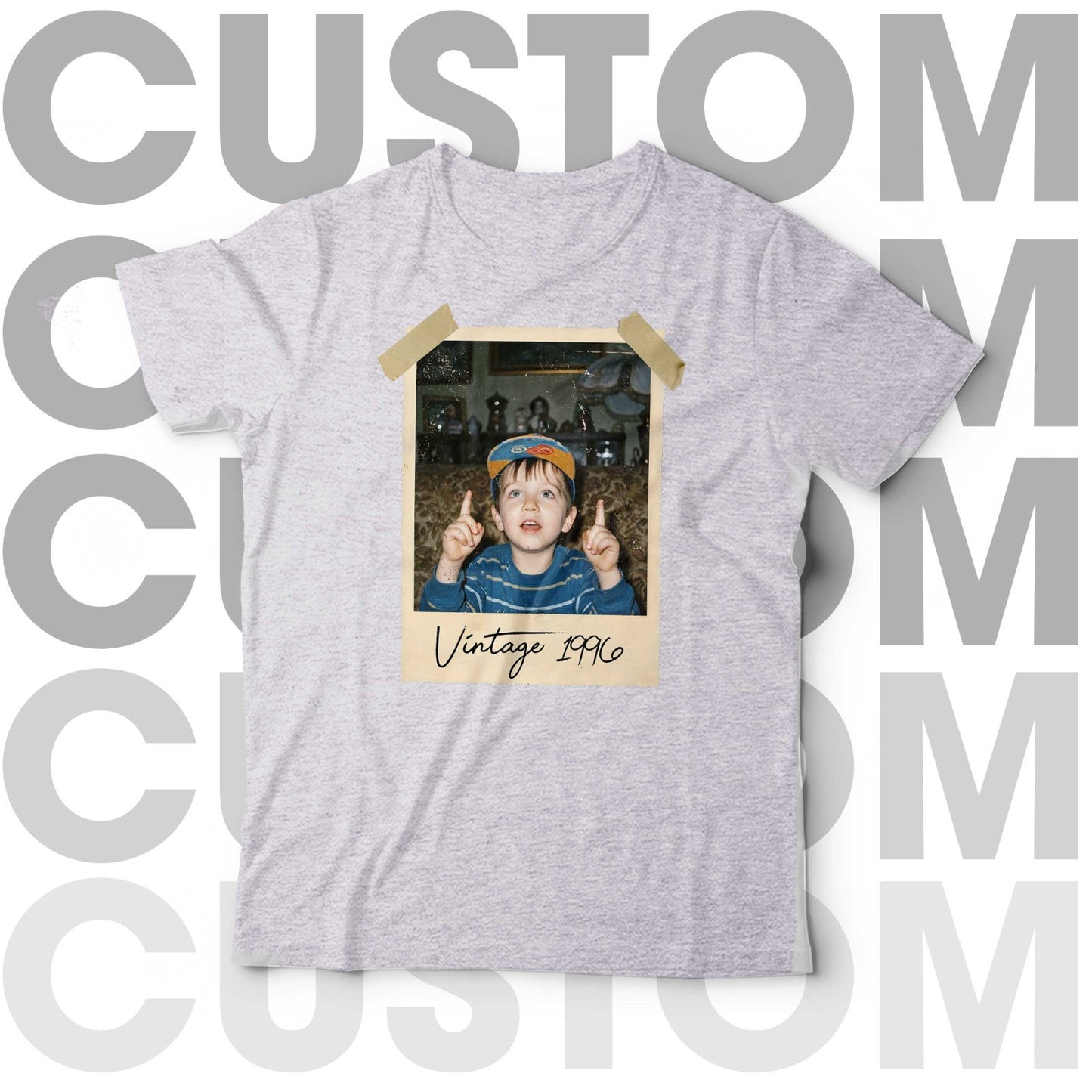 Custom Personalised Text & Photo T-Shirt Vintage Polaroid Retro Birthday Gift