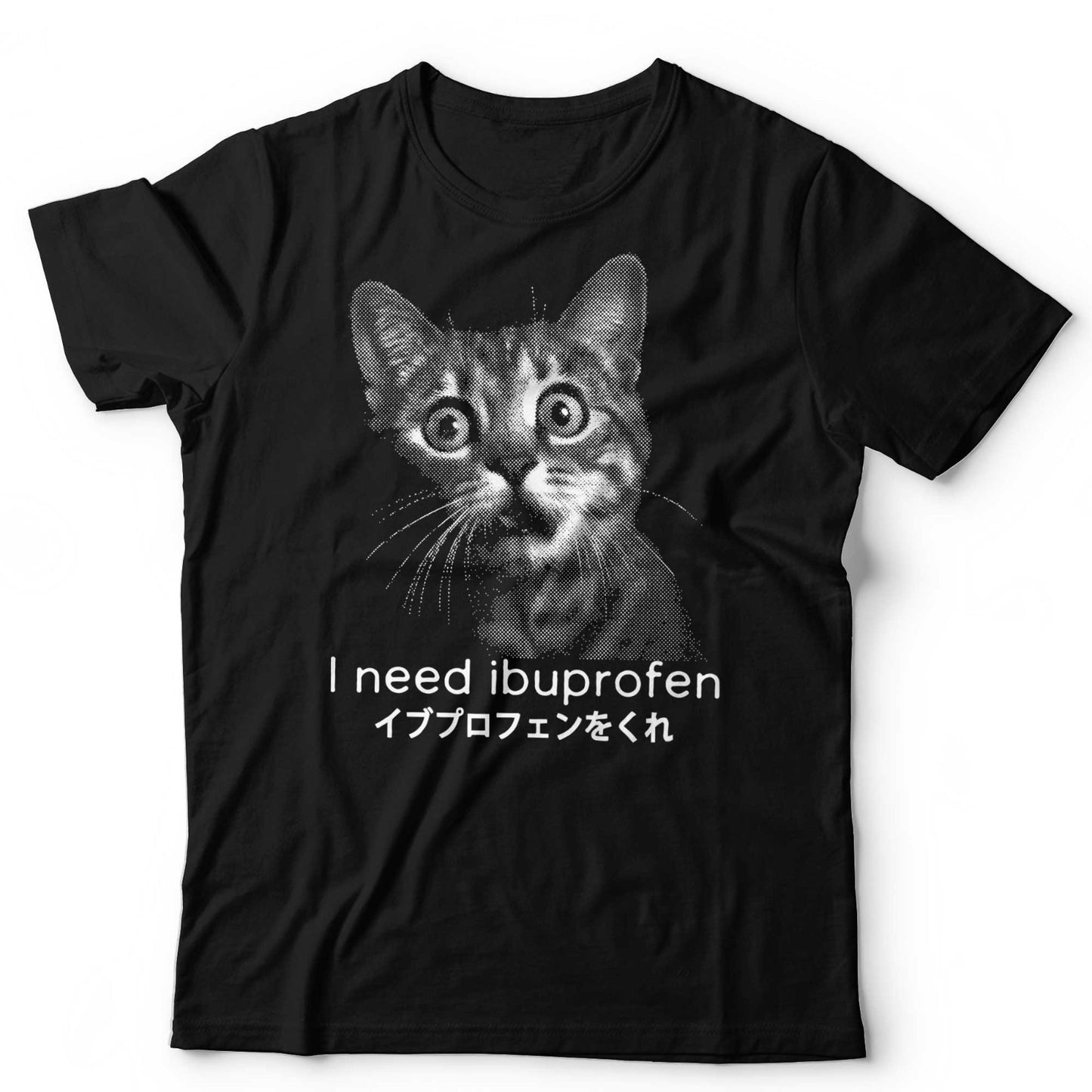 I Need Ibuprofen Cat Shirt Funny Meme Cute Kitten Graphic Tee Black Gift