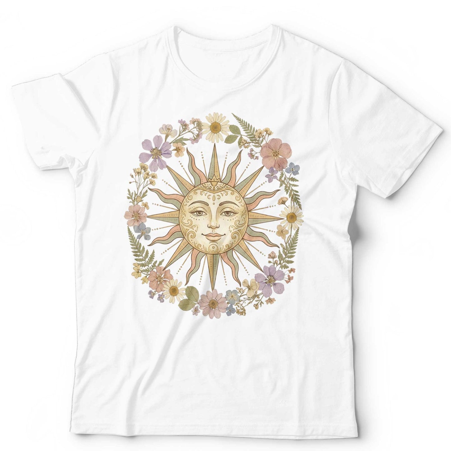 Boho Spiritual Sun T-Shirt Retro Vintage Flowers Celestial Hippie Chic Tee
