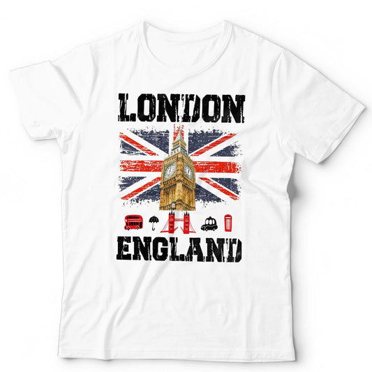 London T-Shirt Souvenir Union Jack Big Ben Red Bus England UK Unisex & Kids