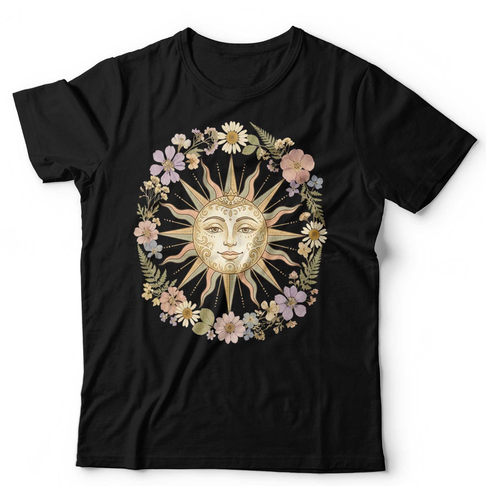 Boho Spiritual Sun T-Shirt Retro Vintage Flowers Celestial Hippie Chic Tee