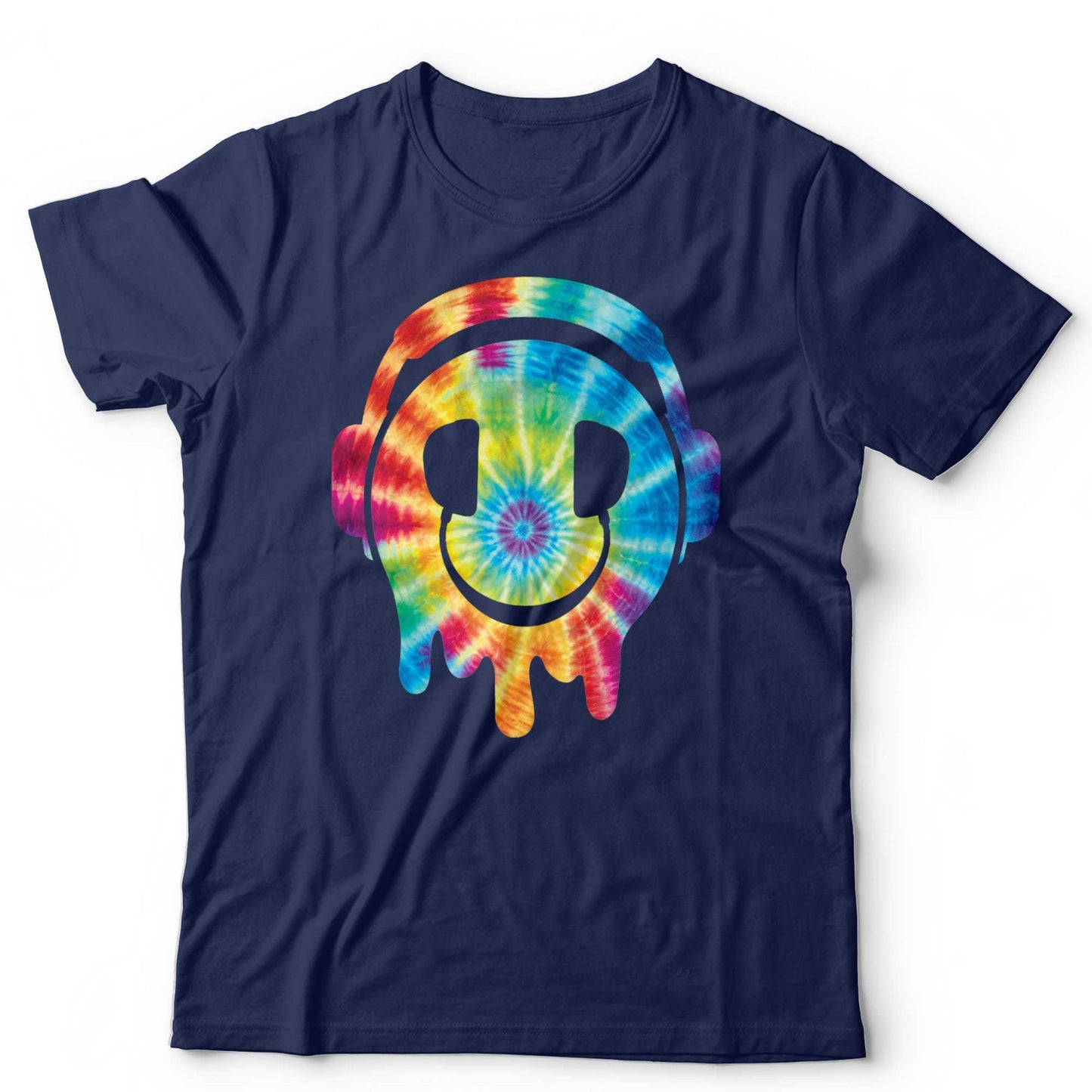Tie Dye DJ Smiley Face T Shirt Rave Festival EDM Graphic Tee Headphones
