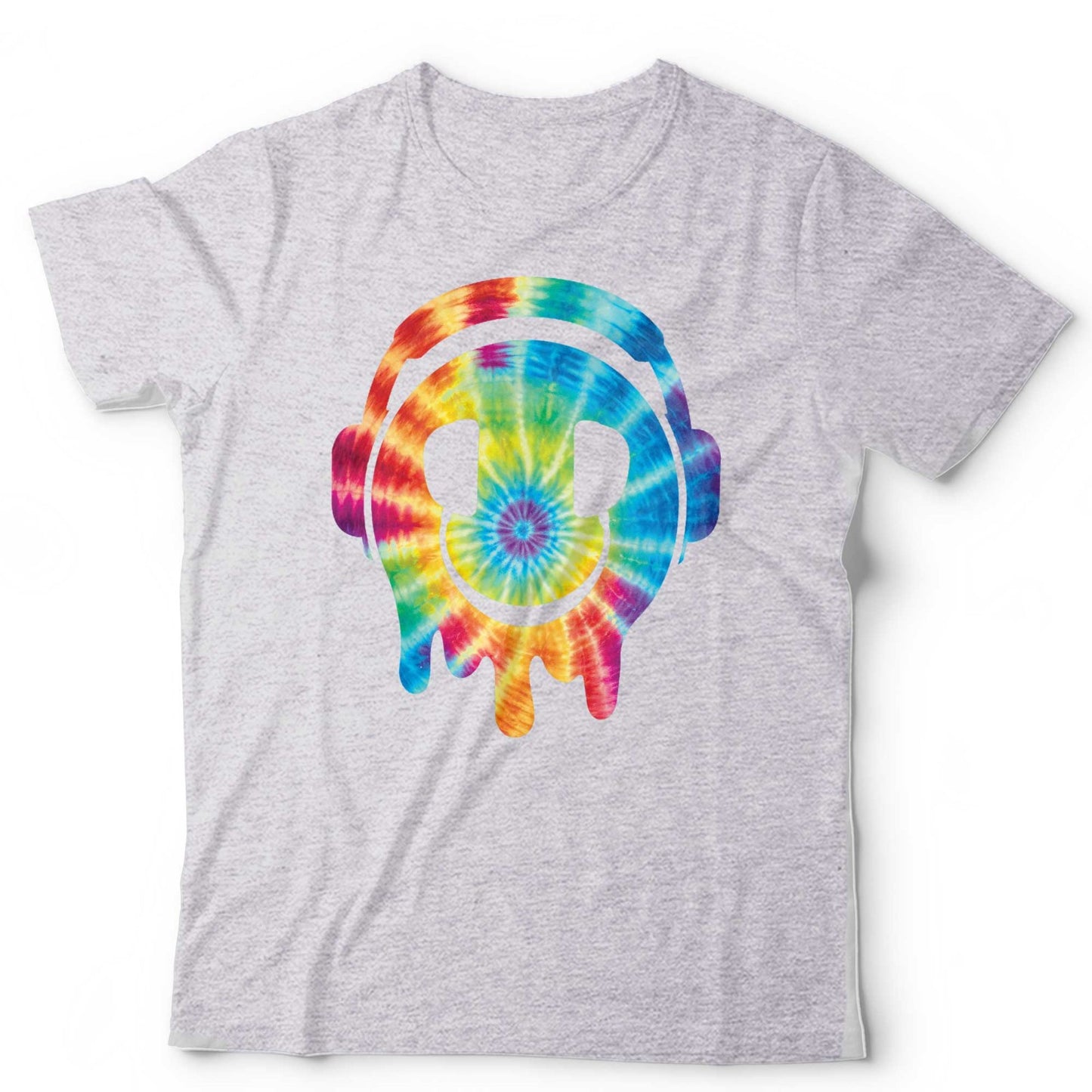 Tie Dye DJ Smiley Face T Shirt Rave Festival EDM Graphic Tee Headphones