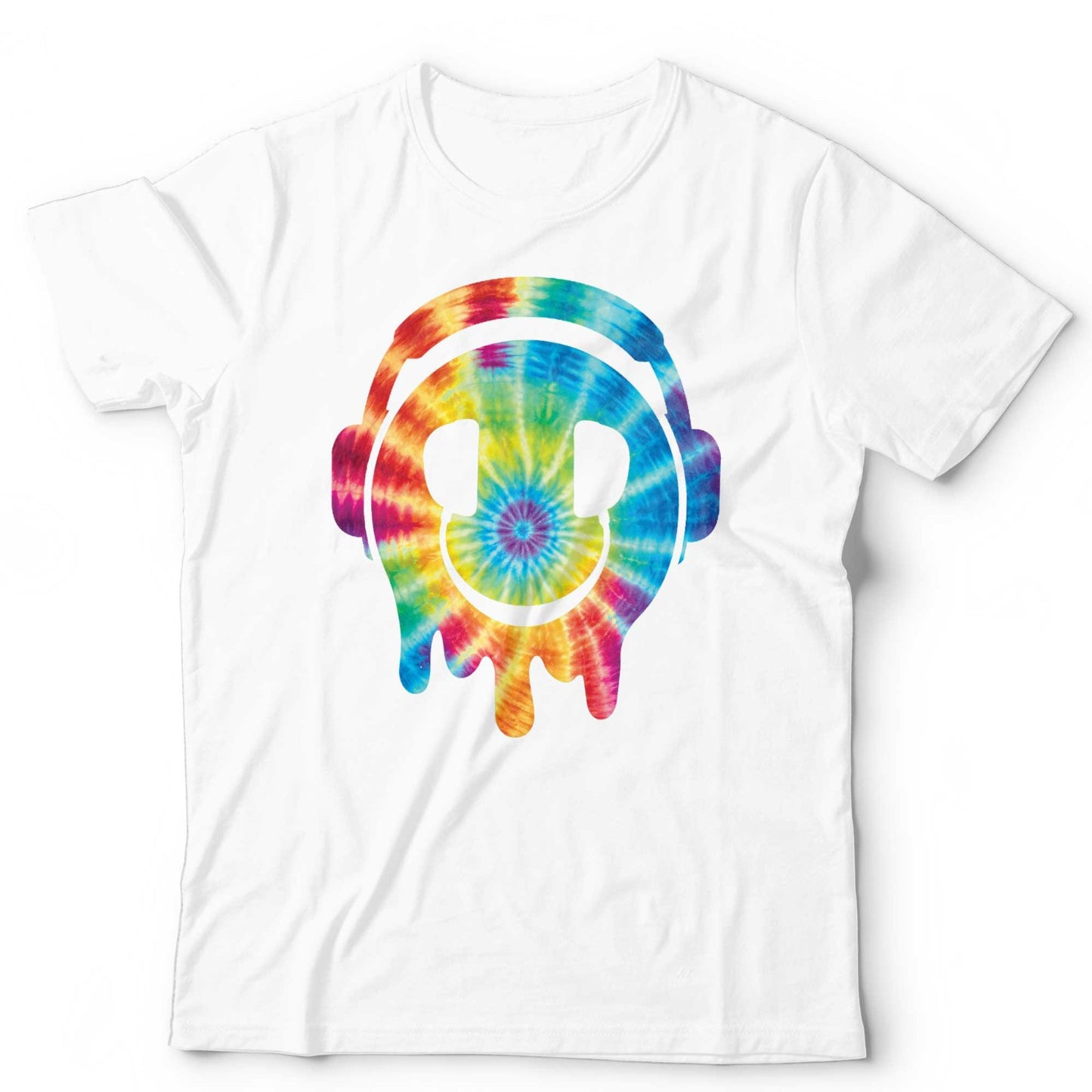 Tie Dye DJ Smiley Face T Shirt Rave Festival EDM Graphic Tee Headphones