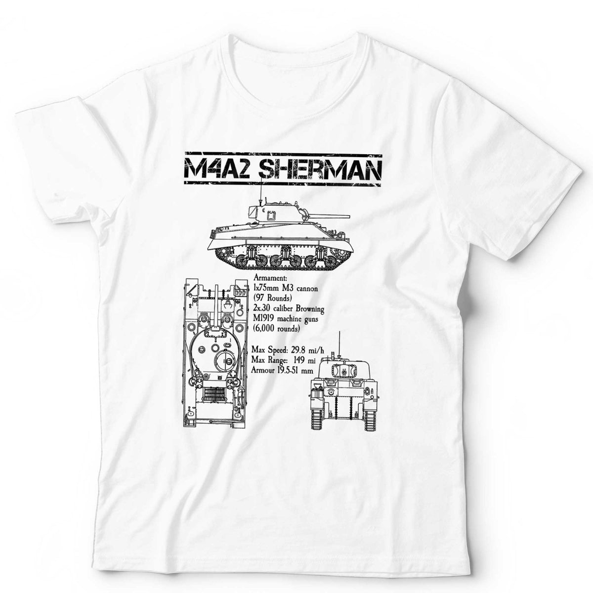 Sherman Tank T-Shirt M4A2 Military Vehicle U.S Allies WWII World War 2