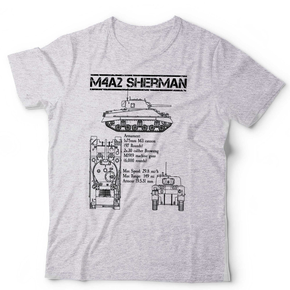 Sherman Tank T-Shirt M4A2 Military Vehicle U.S Allies WWII World War 2