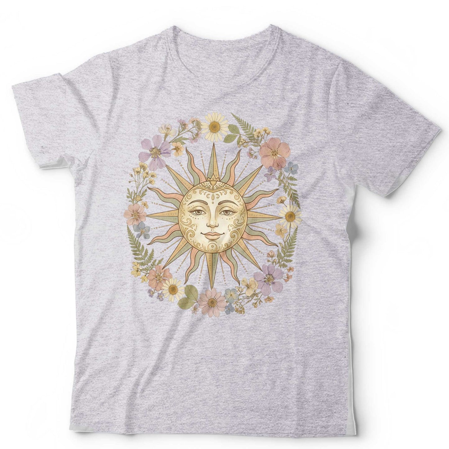 Boho Spiritual Sun T-Shirt Retro Vintage Flowers Celestial Hippie Chic Tee