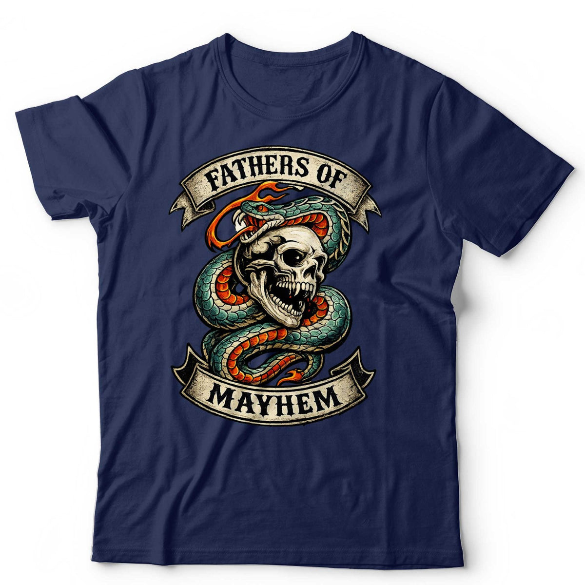 Fathers Day T Shirt Fathers Of Mayhem Skull Snake Traditional Tattoo Birthday