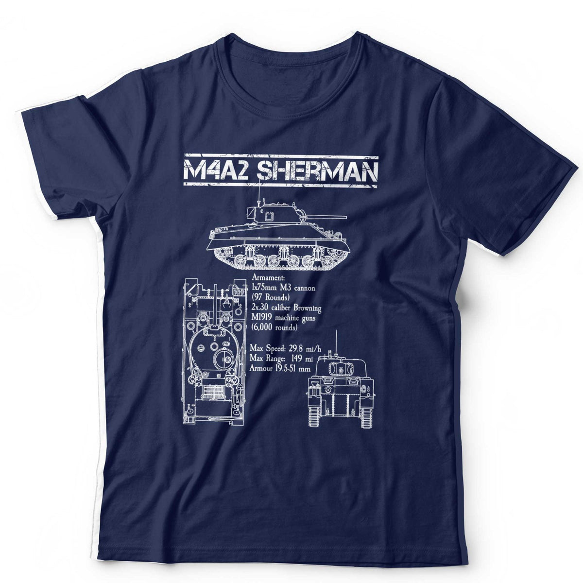 Sherman Tank T-Shirt M4A2 Military Vehicle U.S Allies WWII World War 2