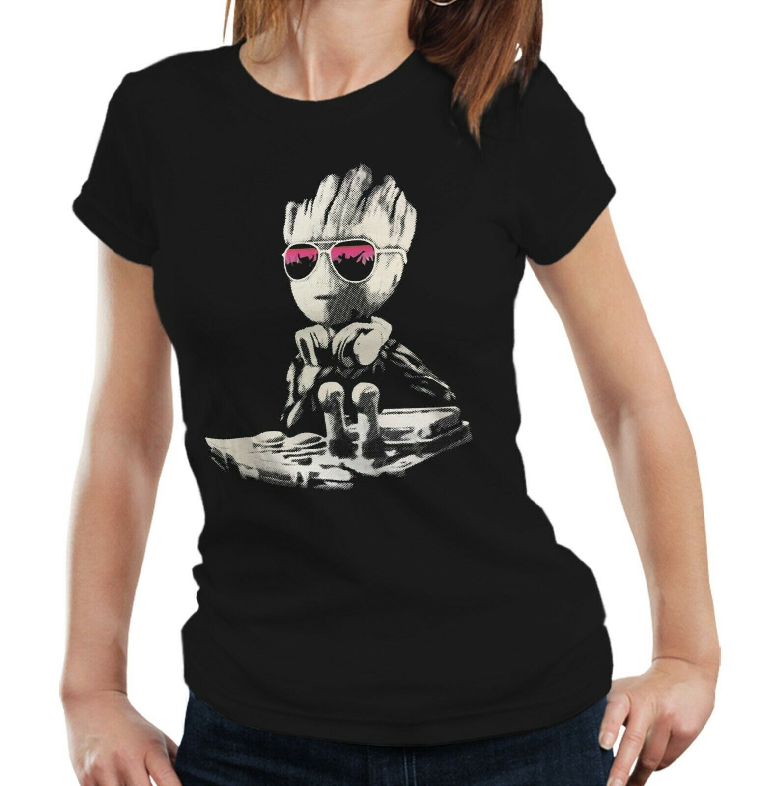 DJ Baby Groot Tshirt Ladies Fitted