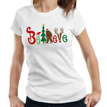 Believe Bigfoot Christmas Tshirt Fitted Ladies