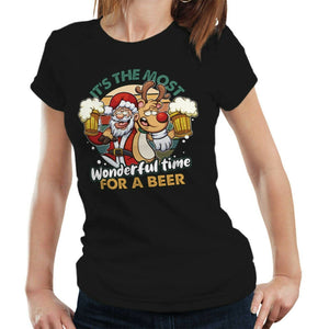 Santa It's The Most Wonderful Time For A Beer 1 Tshirt Fitted Ladies