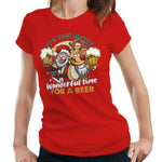 Santa It's The Most Wonderful Time For A Beer 1 Tshirt Fitted Ladies