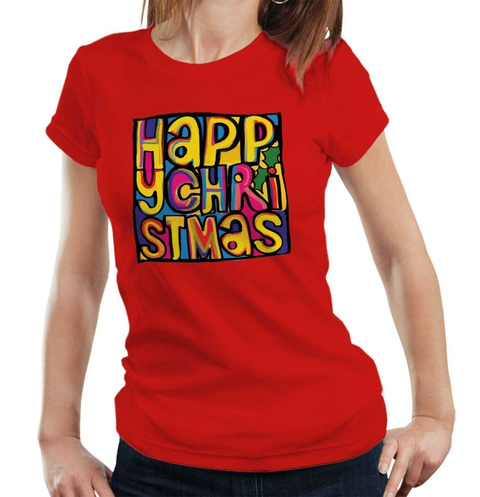 Happy Mondays Christmas Tshirt Fitted Ladies