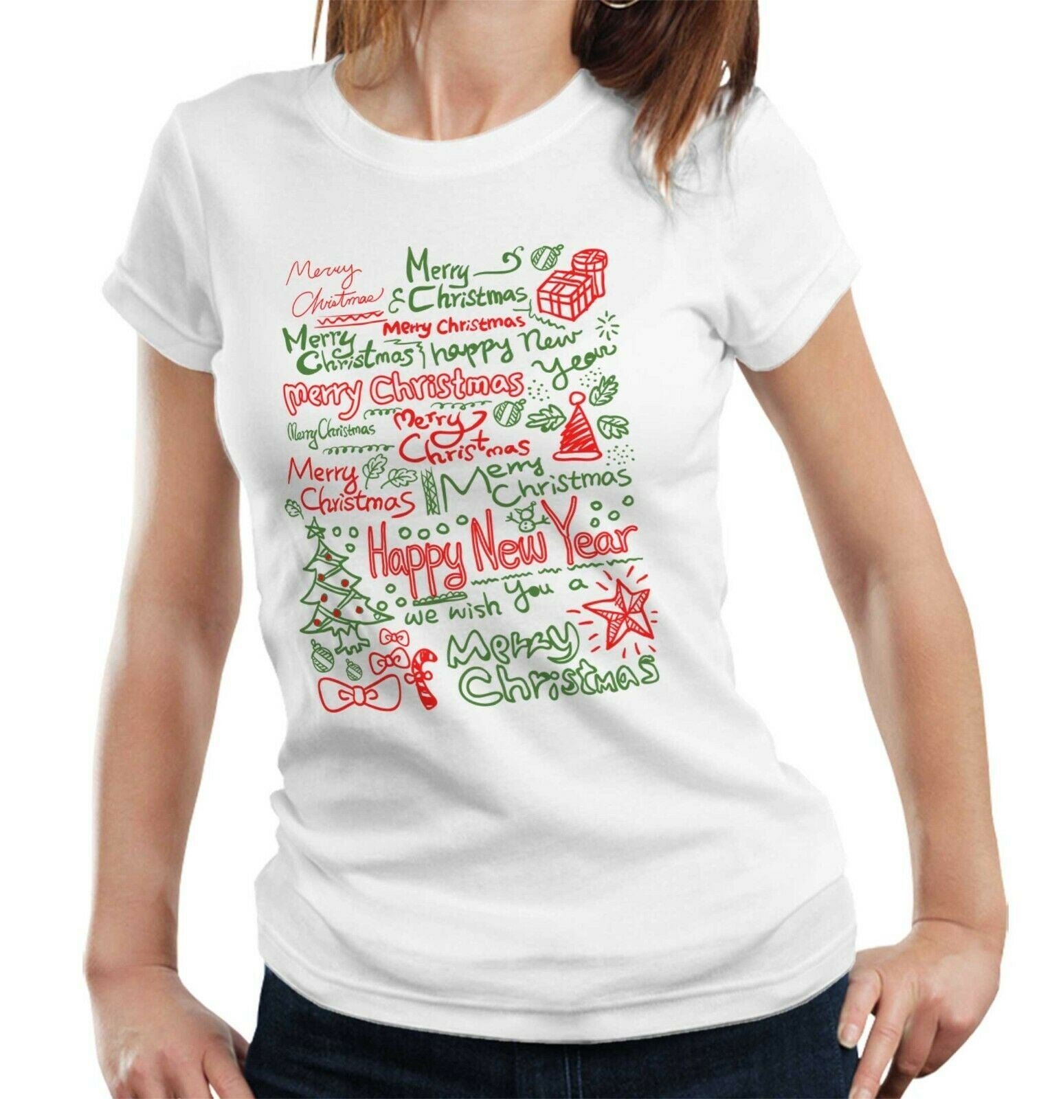 Merry Christmas Text Tshirt Fitted Ladies