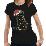 Christmas Cat Lights Tshirt Fitted Ladies