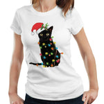 Christmas Cat Lights Tshirt Fitted Ladies