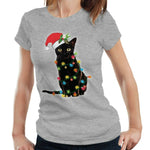 Christmas Cat Lights Tshirt Fitted Ladies