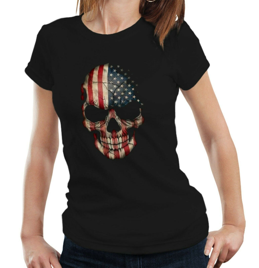 Skull USA Flag Tshirt Fitted Ladies